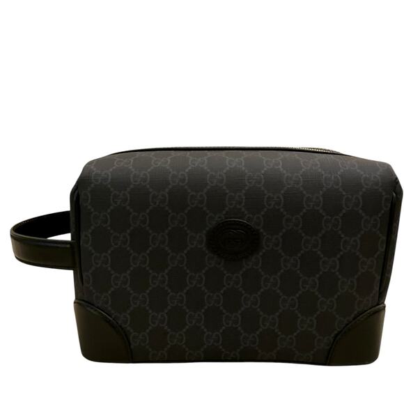 GUCCI GG Mens Toiletry Case With Interlocking G Supreme Bag 739453 Grey Black - Picture 15 of 16